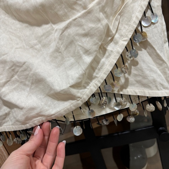 Zara Linen skirt coins embellished wrap mini beige sand tassels high waisted - Picture 5 of 11